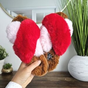 L4L Lust for Life Cross Strap Slides Fluffy Indoor Plush Faux Fur Home Slippers